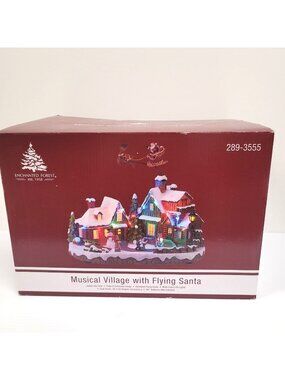 Enchanted Forest Musical Animated Flying Santa Christmas Village LED Tested